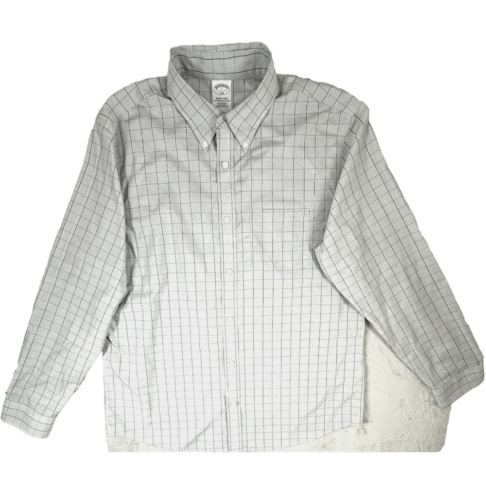 Brooks Brothers Mens The Original Polo Shirt Gray Plaid Large Non-Iron Layering